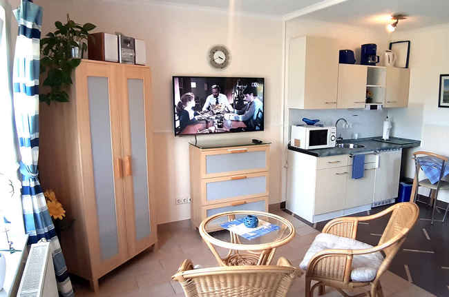 Appartement im EG - Wohnraum mit Sitzplatz und TV