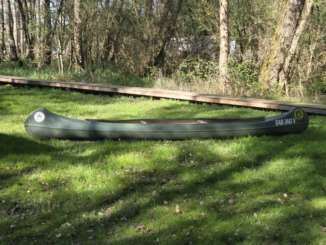 dunkelgrünes Boot auf der Wiese